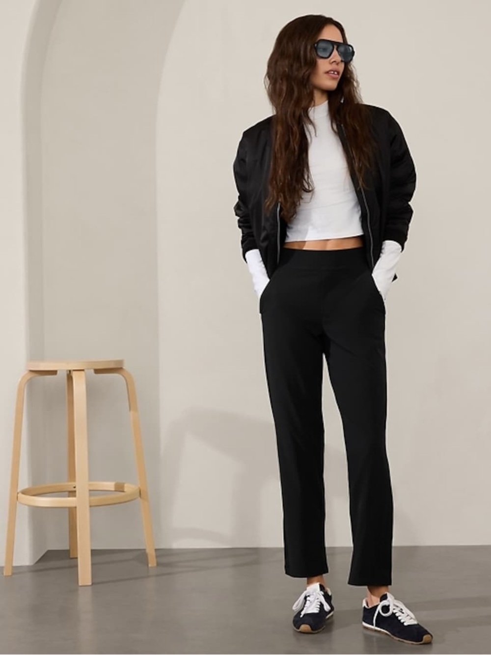 Athleta Black Brooklyn Straight-Leg Fleece-Lined Pants